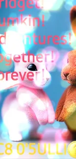 Two colorful bunnies on a blue background, promoting friendship.