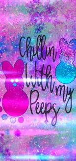 Chillin with my Peeps bunny wallpaper with a galaxy background.