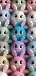 A pattern of colorful and fluffy bunny faces.