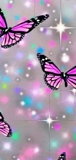 Pink butterflies on a sparkling multicolor background.