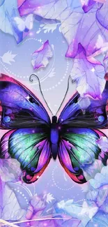 Vibrant butterfly with purple leaves, perfect for mobile wallpaper.