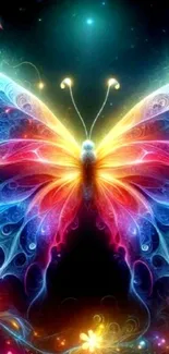 A vibrant butterfly with glowing colors in a digital art style.