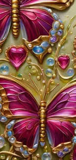 3D vibrant butterfly wallpaper with pink and gold accents.