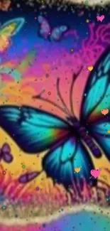 Vibrant butterfly art with blue hues and colorful gradients.