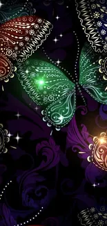 Intricate butterfly art on dark background wallpaper.