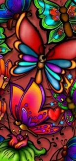 Vibrant butterfly wallpaper with colorful patterns.