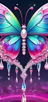 Vibrant butterfly wallpaper with colorful crystals.