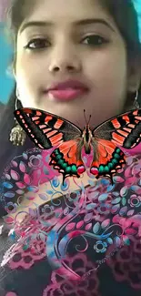 Vibrant wallpaper with butterfly art and colorful background.