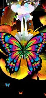 Colorful butterfly artwork with vibrant hues on a dark background.