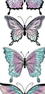 Colorful butterflies design in pastel hues for mobile wallpaper.