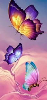 Vibrant butterfly wallpaper with purple and pink hues.