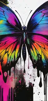 Vibrant and artistic butterfly with rainbow colors on a mobile wallpaper.