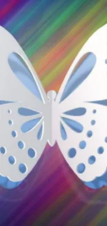 White butterfly on colorful gradient background.