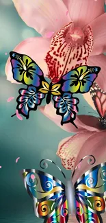 Vibrant butterflies and flowers mobile wallpaper with colorful, artistic patterns.