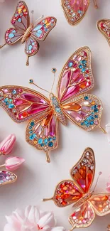 Colorful butterflies with flowers mobile wallpaper.