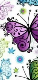 Intricate colorful butterfly design wallpaper.