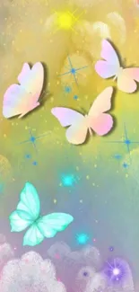 Pastel butterfly wallpaper with dreamy clouds.