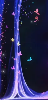 Colorful butterflies on a dark background create a magical dreamscape.