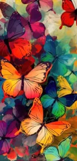 Vibrant abstract art of colorful butterflies.