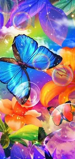 Colorful butterfly with flowers in fantasy art wallpaper