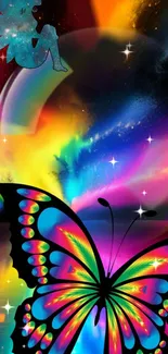 Vibrant butterfly and cosmic scene with colorful fantasy elements.