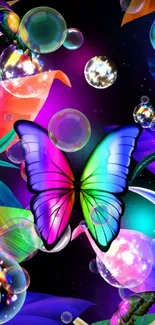 Vibrant fantasy butterfly with colorful cosmic background.