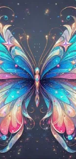 Colorful fantasy butterfly with intricate wings.