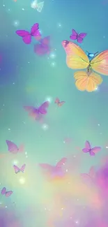 Colorful butterflies in a dreamy, vibrant scene.