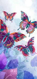 Vibrant artwork of colorful butterflies on a dreamy background, perfect for mobile wallpaper.