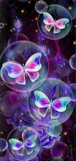 Vibrant butterfly fantasy wallpaper with neon glow.