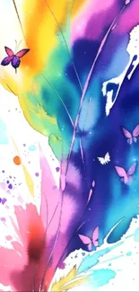 Colorful watercolor splash with butterflies.