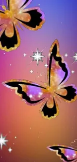 Colorful butterfly fantasy wallpaper with gradient background.