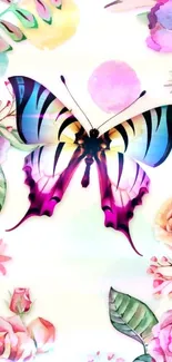 Colorful butterfly and floral watercolor mobile wallpaper.