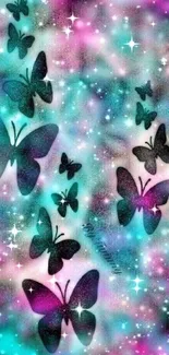 Colorful galaxy wallpaper with butterflies