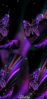 Neon butterfly love wallpaper with vibrant colors.