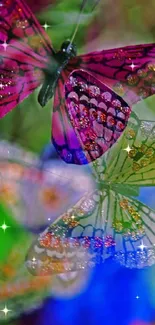 Colorful butterfly mobile wallpaper with green and vibrant hues.