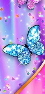 Colorful mobile wallpaper featuring butterflies and stars.