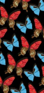 Colorful butterfly pattern on a black background for mobile wallpaper.