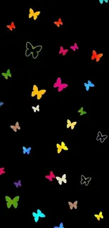 Colorful butterfly pattern on a black background for mobile wallpaper.