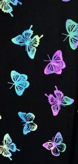 Colorful butterfly pattern wallpaper with vibrant hues on a black background.