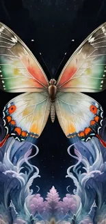 Vibrant butterfly on artistic background with colorful wings and elegant design.