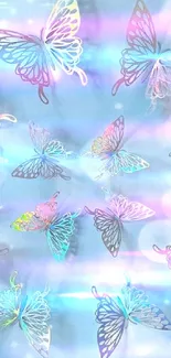 Colorful butterflies against a soft, dreamy sky.