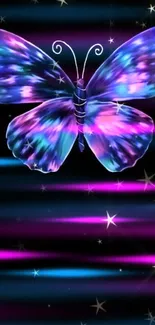 Colorful butterfly with starry black background for mobile wallpaper.