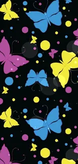 Colorful butterfly design with black background.