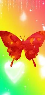 Vibrant butterfly wallpaper with a colorful gradient background.