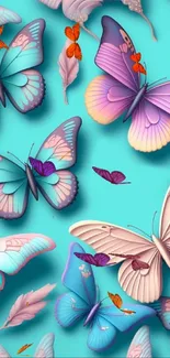 Vibrant mobile wallpaper with colorful butterflies and pastel tones.