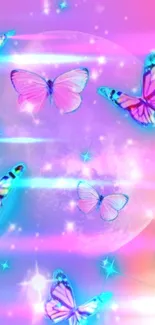 Colorful butterflies on a mystical moon background.