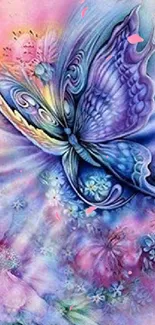 Beautiful watercolor butterfly with a pastel floral background.