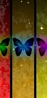 Vibrant butterfly wallpaper with colorful gradient background.