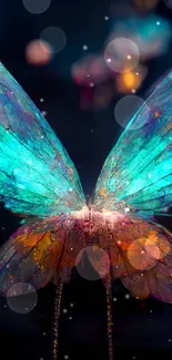 Vibrant butterfly wings glowing in the dark, creating an artistic mobile wallpaper.